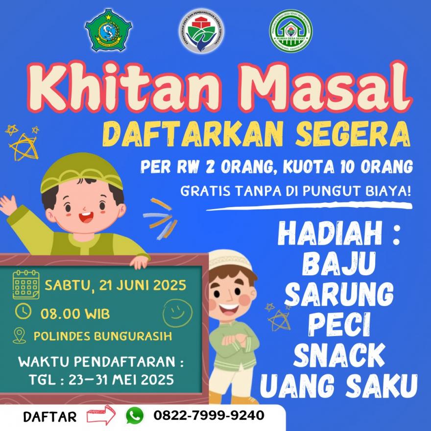 Khitan Masal Gratis di Desa Bungurasih, Segera Daftarkan Putra-Putra Anda!